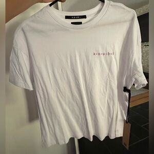 Ksubi White Tee with Small Pink Chest Logo